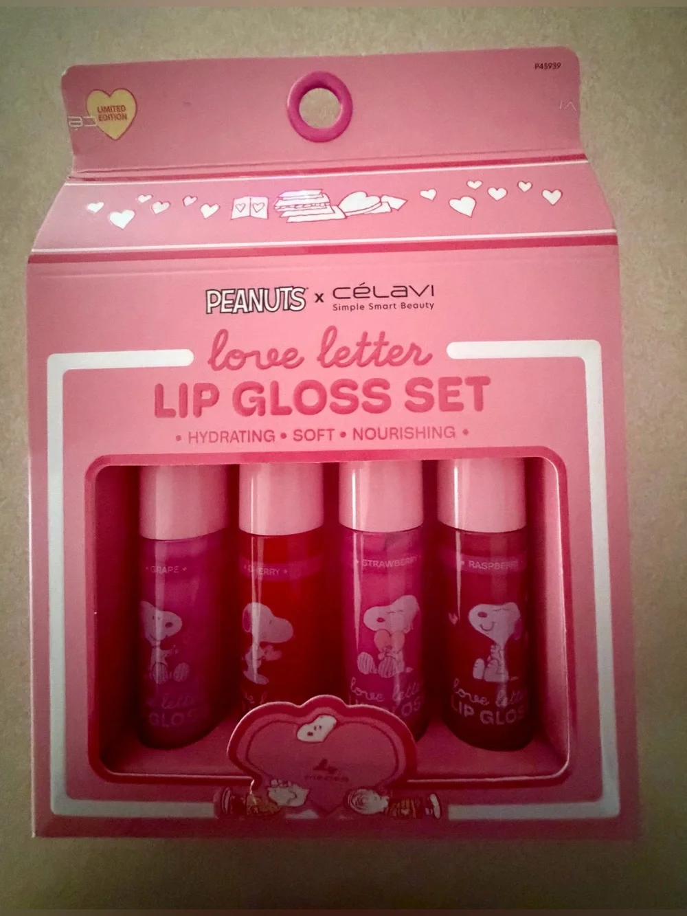 Peanuts and Celavi Love Letter Lip Gloss Set BNIB